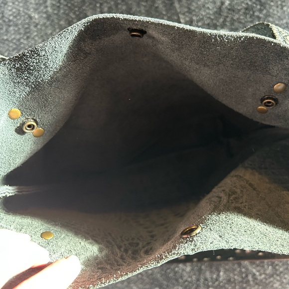 Fringed Black Crocodile-Embossed Tote Bag with Silver toned accents - Picture 6 of 6